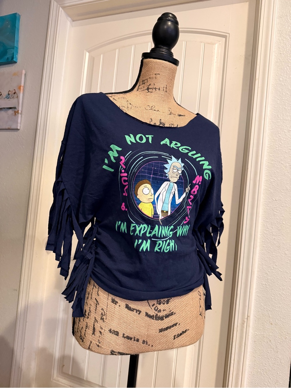 Rick and Morty Navy Graphic Fringe Sleeve Top